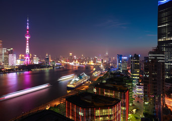 Fototapeta premium Aerial photography at Shanghai Skyline of night scene