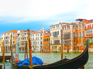 Fototapeta na wymiar Venice, Italy - Gondola on Canal Grande in a beautiful summer day