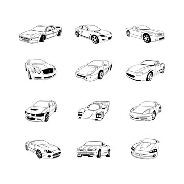 sport old fast cars clipart cartoon collection. Vector Illustration.. Collection set