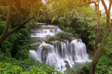 Fototapeta premium Level four of Huai Mae Kamin Waterfall in Kanchanaburi Province, Thailand