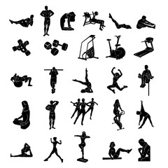 fitness people silhoulette. Vector Illustration.. Collection set
