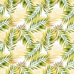 Tuinposter Watercolor and golden graphic palm leaf seamless pattern. © Tanya Syrytsyna