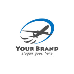 Plane/aircraft design logo with blue swoosh illustration