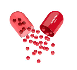 3D render of l-carnitine pill with granules