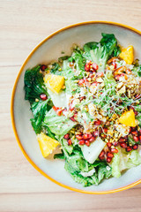 Grilled chicken with vegetable and pomegranate , fruits salad in plate - Color Filter Processing