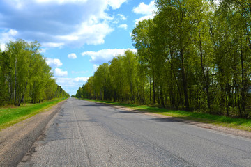 Fototapeta na wymiar Milled asphalt on the highway at spring