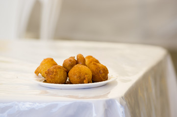 Homemade fritters with sugar and its ingredients