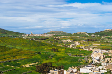Fototapeta na wymiar Green landscape of Gozo Island, Maltese archipelago