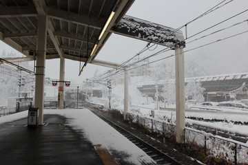  Heavy snow blast on Gala Yuzawa Station in winter season