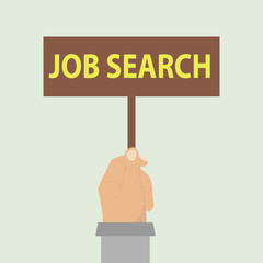 The hand holds a job search sign
