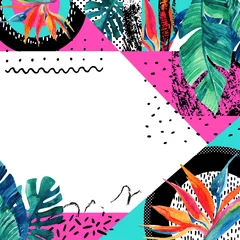 Photo sur Plexiglas Impressions graphiques Abstract watercolor tropical flowers, leaves background.
