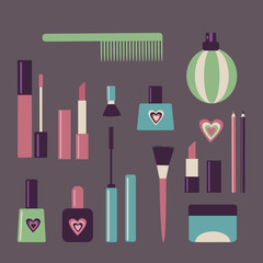 Set of makeup objects.. Vector illustration.