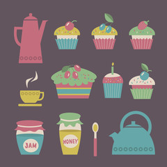 Tea time set. Vector illustration.