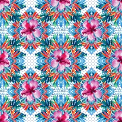 Fotobehang Abstract textured geometric and floral seamless pattern © Tanya Syrytsyna