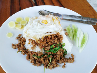 Rice topped with stir fried pork