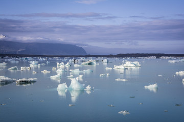 White and blue ice at Icelake Jokulsarlon. Iceland