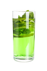 Fresh green drink in a glass with mint and lime isolate on a white background
