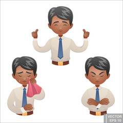 Vector - cartoon illustration of a handsome young businessman in various poses emotions Happy angry sad