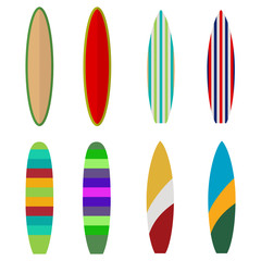 Surfboard, set of colored surfboards, surfer