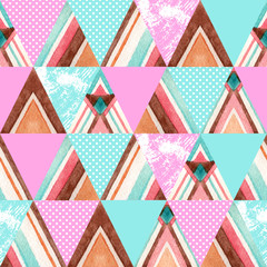 Abstract watercolor ornate triangles seamless pattern.