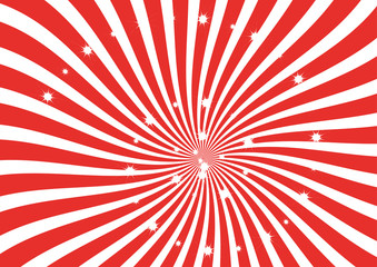 Fototapeta premium Red and White Sunburst vector background. Swirl strips with sparkling stars clipart, wallpaper, banner and backdrop.