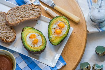 Baked avocado with quail eggs