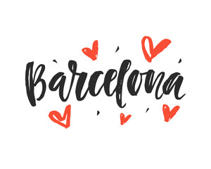Fototapeta na wymiar Barcelona. Modern city hand written brush lettering