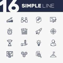 Set Of 16 Business Outline Icons Set.Collection Of Research, Partnership, Working Process And Other Elements.