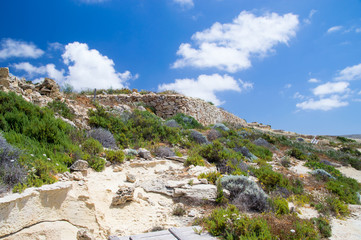 Fototapeta na wymiar Sunny landscape of north part of Gozo Island at Malta.