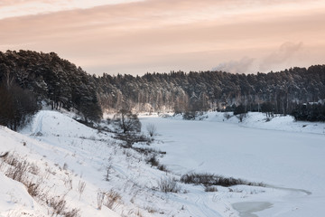 Winter russian landscape. The field and 