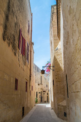Narrow street of Mdina in Malta.
