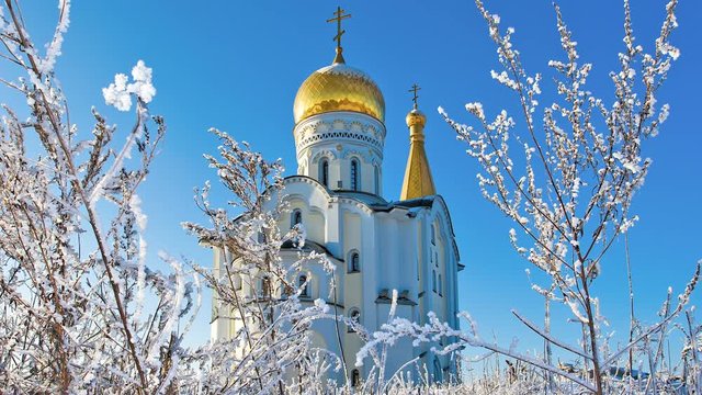 Russian orthodox church of St. Tatiana in Samara, Russia. Winter