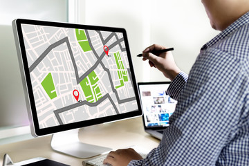 GPS Map to Route Destination network connection Location Street Map with GPS Icons  Navigation