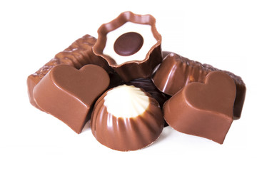 Assortment of chocolate bonbons isolated on white