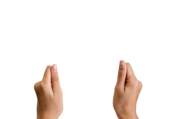 female hands to hold paper card isolated on white background