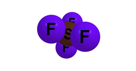 Sulfur tetrafluoride molecular structure isolated on white