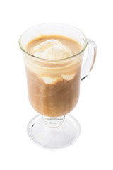 Coffee with ice cream ball isolated