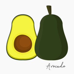 avocado and sliced piece of avocado vector