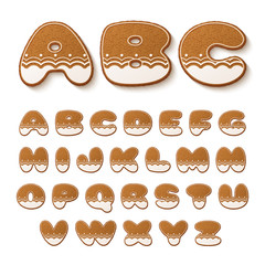 Set of gingerbread cookies with icing. Alphabet. Vector illustration