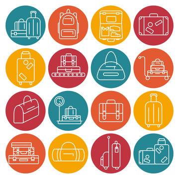 Bags line icon set. luggage images.