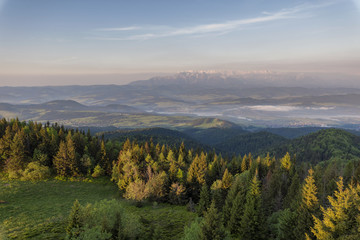 Pieniny mountains view in a warm spring morning