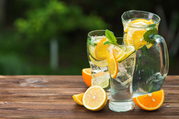 orange drink with fruits outdoors