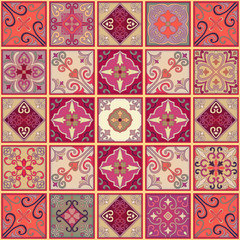 Seamless pattern with portuguese tiles in talavera style. Azulejo, moroccan, mexican ornaments.