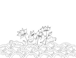 Lotus flowers art pattern vector on a white background