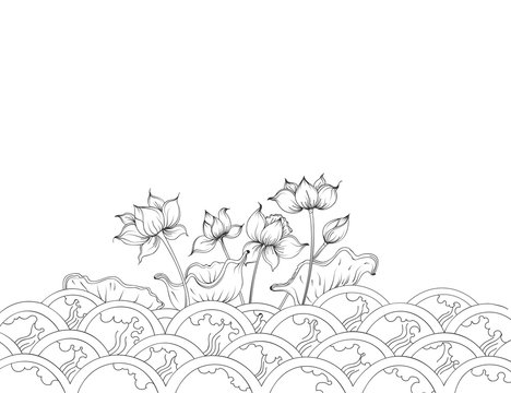Lotus flowers art pattern vector on a white background