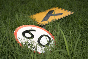 Traffic sign nobody interest on grass.