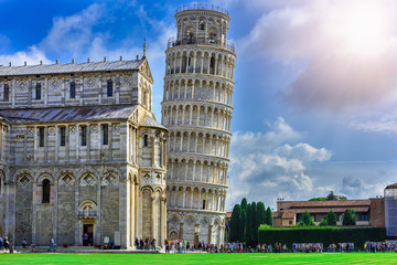 Pisa Cathedral (Duomo di Pisa) with the Leaning Tower of Pisa (Torre di Pisa) on Piazza dei Miracoli in Pisa, Tuscany, Italy
