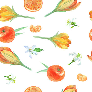 seamless-watercolor-pattern-with-tangerines-and-flowers