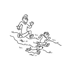 Father playing with his son. outlined cartoon handrawn sketch illustration vector.