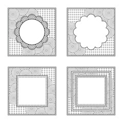 Four square frames for color book or other design product. Black outline, space for text or picture.